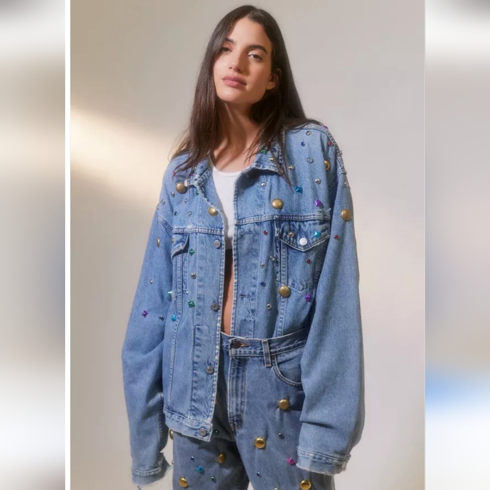 Urban Outfitters Vintage Remade Embellished Denim Jacket L
